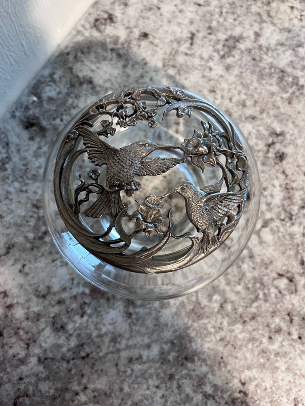 Rawcliffe Pewter Vintage Hummingbird Lidded Glass Dish/Vase Pewter Lid Dresser - Picture 3 of 10